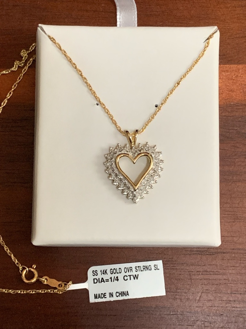 NWT HN signed 14K gold plated 925 sterling silver diamond necklace